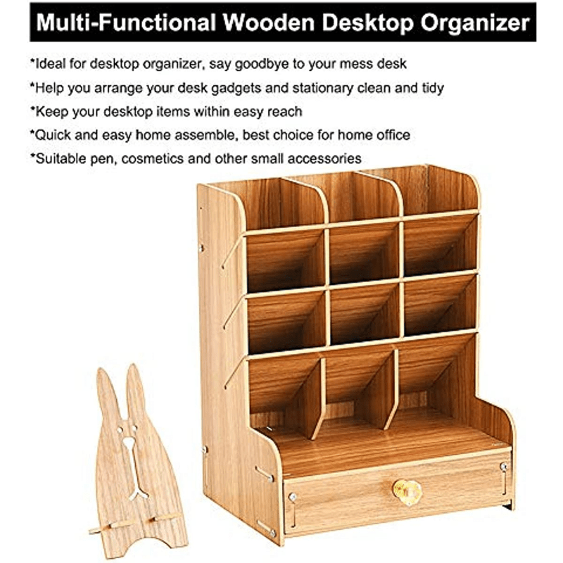 Wooden Desk Organizer With Drawer Cherry Finish