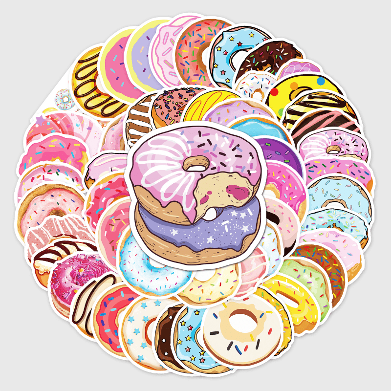 50pcs Doughnuts Waterproof Doodle Stickers for Decoration