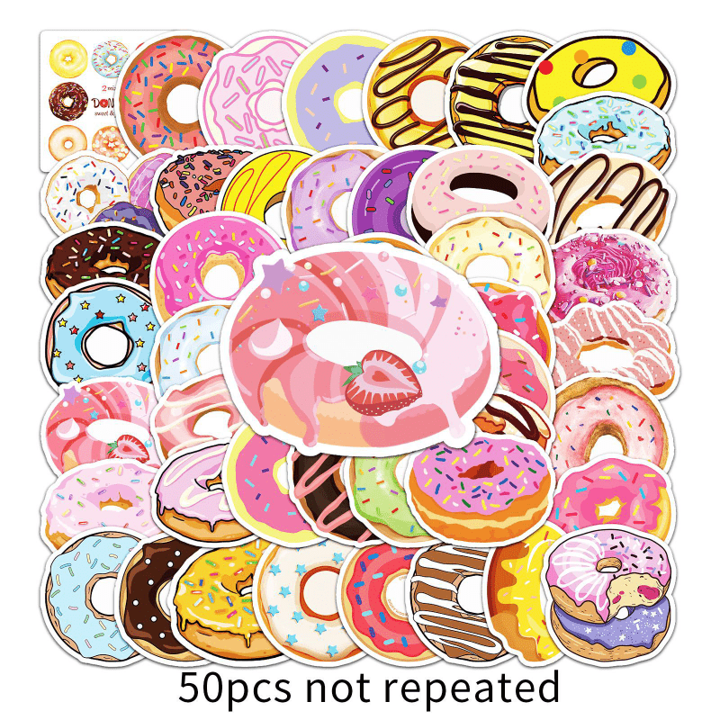 50pcs Doughnuts Waterproof Doodle Stickers for Decoration