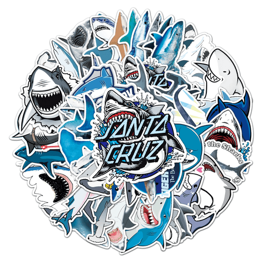 50pcs Shark Fierce Marine Life Waterproof Decorative Doodle Stickers