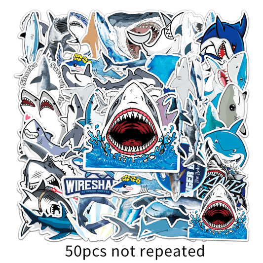 50pcs Shark Fierce Marine Life Waterproof Decorative Doodle Stickers