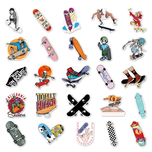 50pcs Skateboard Cartoon Sports Stickers Waterproof Decorative Doodle Designs
