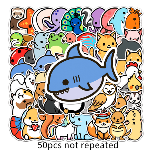 50pcs Cartoon Animal Waterproof Doodle Stickers