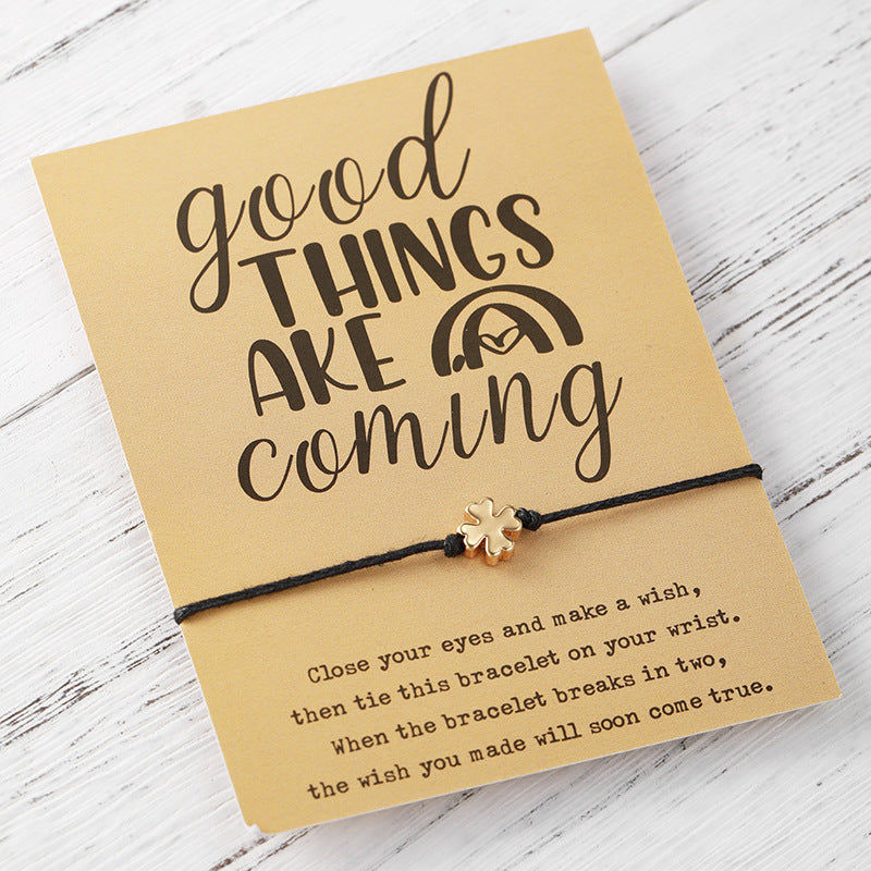 Adjustable Clover String Bracelet With Personality Card