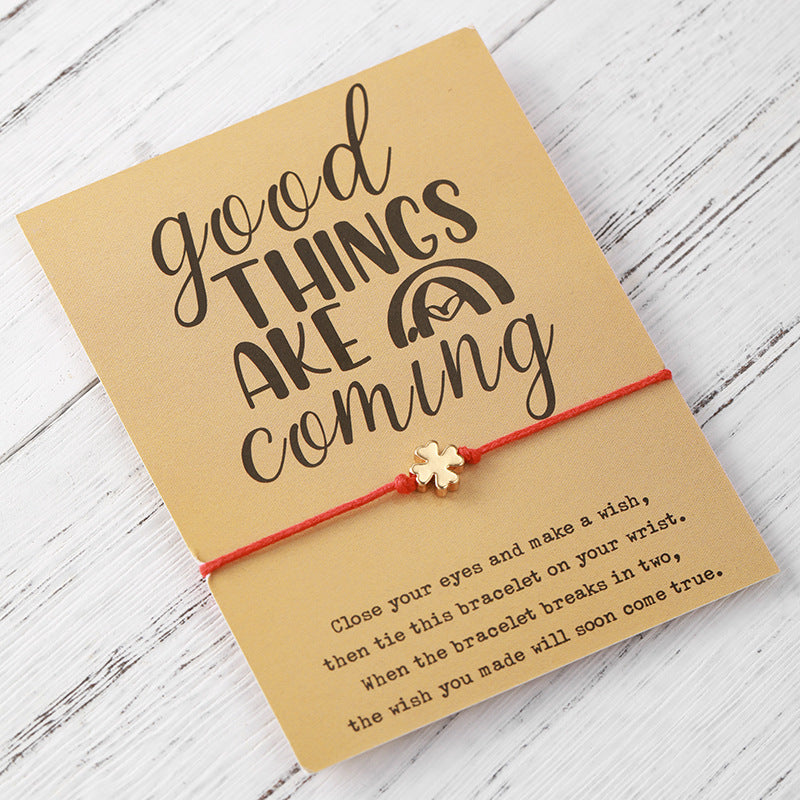 Adjustable Clover String Bracelet With Personality Card