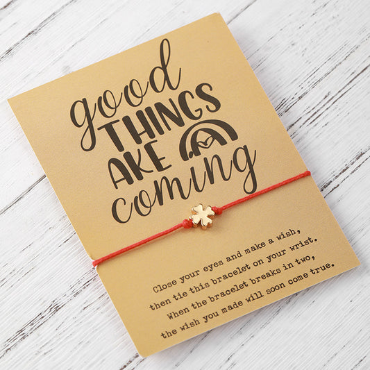 Adjustable Clover String Bracelet With Personality Card