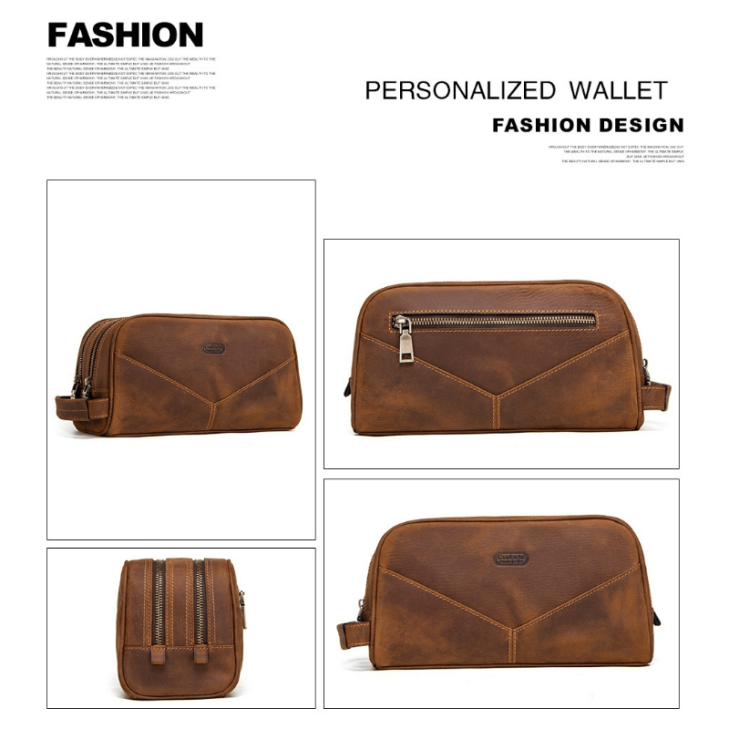 Men's Leather Travel Clutch Bag Briefcase Toiletry Bag