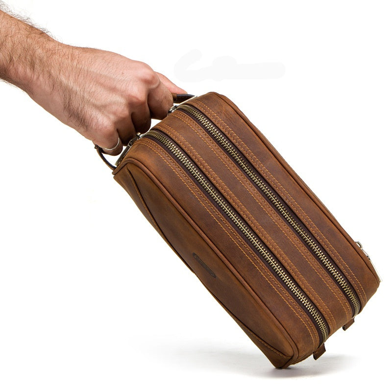 Men's Leather Travel Clutch Bag Briefcase Toiletry Bag