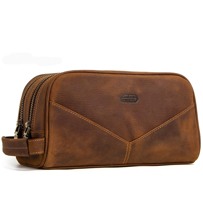 Men's Leather Travel Clutch Bag Briefcase Toiletry Bag