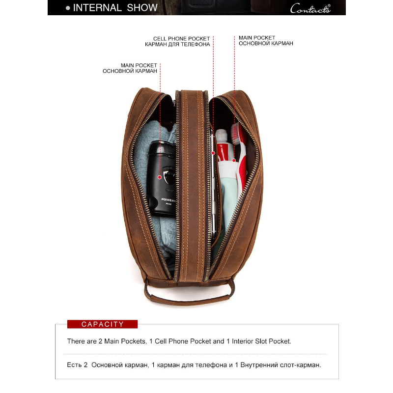 Men's Leather Travel Clutch Bag Briefcase Toiletry Bag