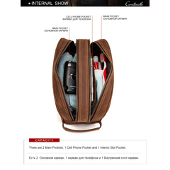Men's Leather Travel Clutch Bag Briefcase Toiletry Bag