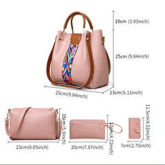 4pcs Women's Shoulder Bag Set Large Handbag & Crossbody Bag & Clutch