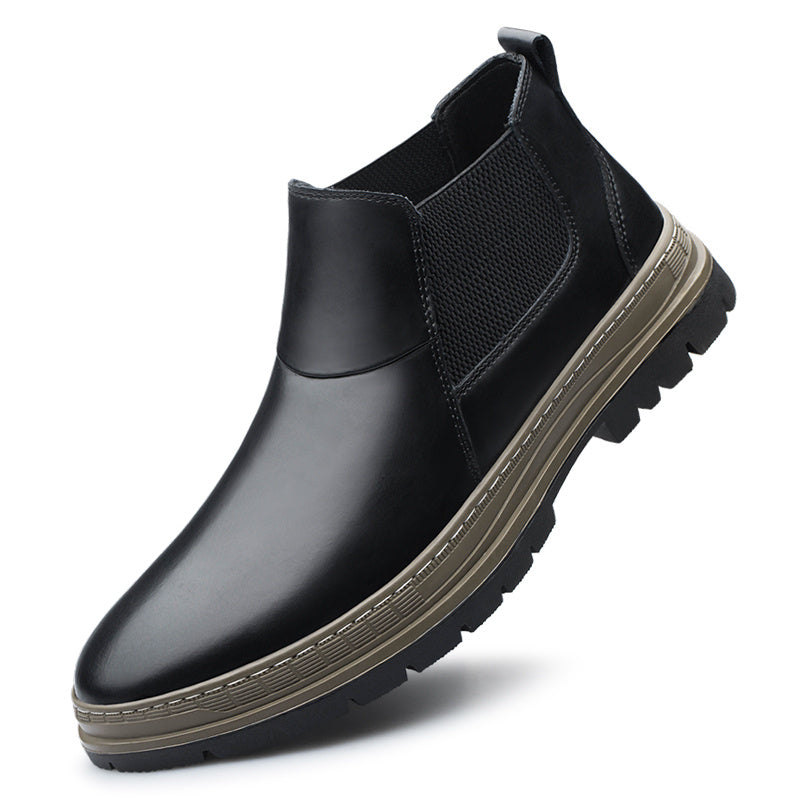 Men's Chelsea Leather Boots Round Toe Ankle Boots