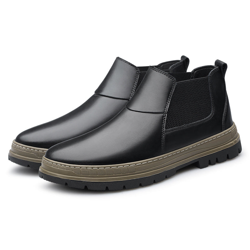 Men's Chelsea Leather Boots Round Toe Ankle Boots