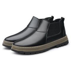 Men's Chelsea Leather Boots Round Toe Ankle Boots