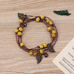 Boho Rope Bracelet with Leaf Shaped Stone Beads