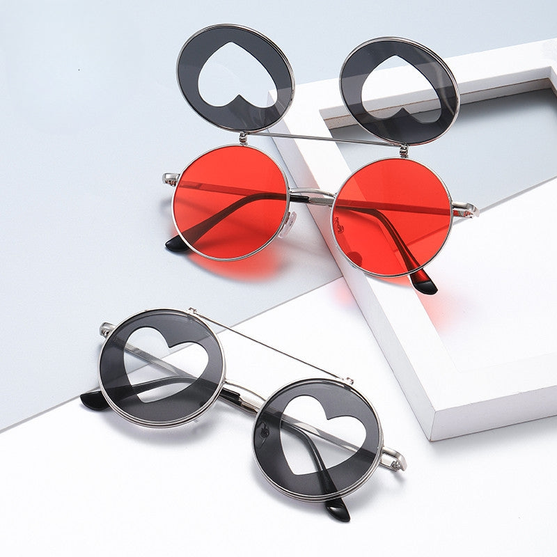 Steampunk Round Flip Sunglasses Vintage Y2K Double Layer Eyewear