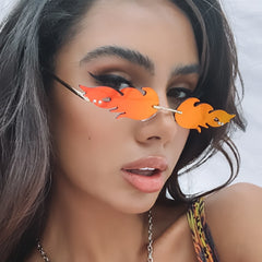 Small Flame Rimless Sunglasses Irregular Hip Hop Women Sunshade Eyeglasses