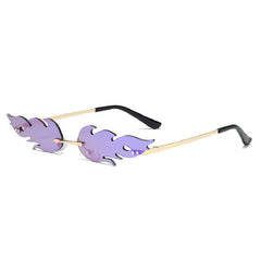 Small Flame Rimless Sunglasses Irregular Hip Hop Women Sunshade Eyeglasses