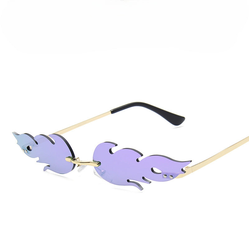 Small Flame Rimless Sunglasses Irregular Hip Hop Women Sunshade Eyeglasses