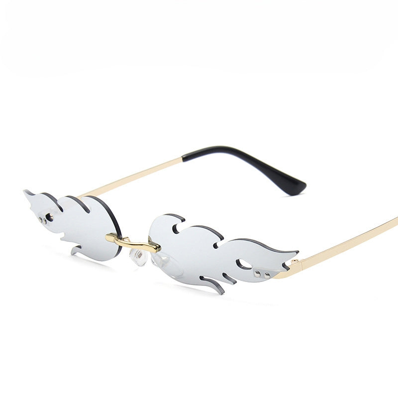 Small Flame Rimless Sunglasses Irregular Hip Hop Women Sunshade Eyeglasses