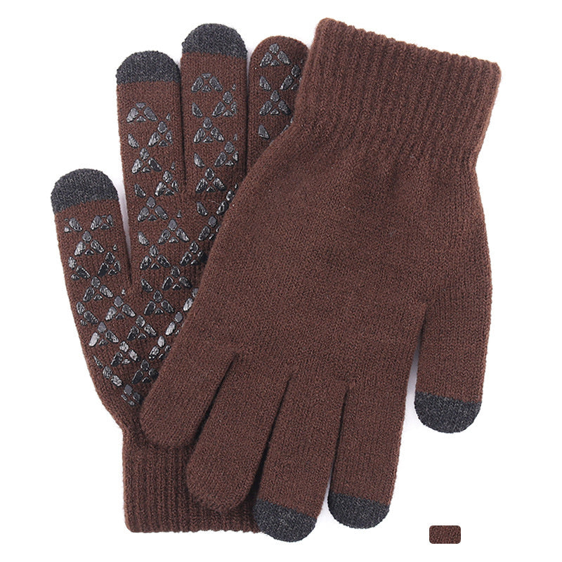 Men's Fleece Touch Screen Gloves Winter Thickened Warm Wool Knitted Gloves