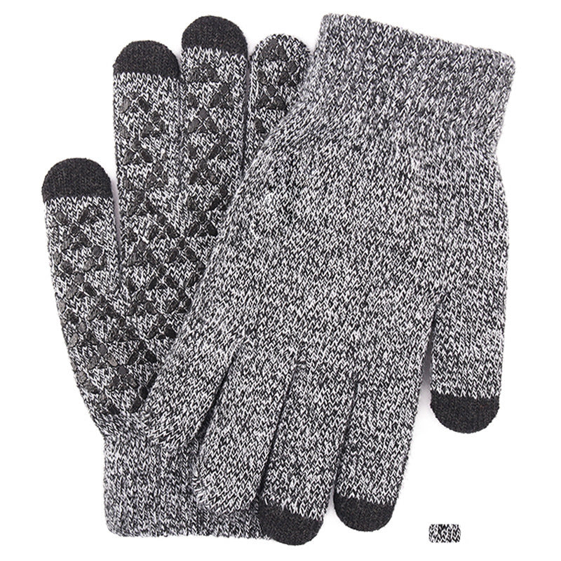 Men's Fleece Touch Screen Gloves Winter Thickened Warm Wool Knitted Gloves