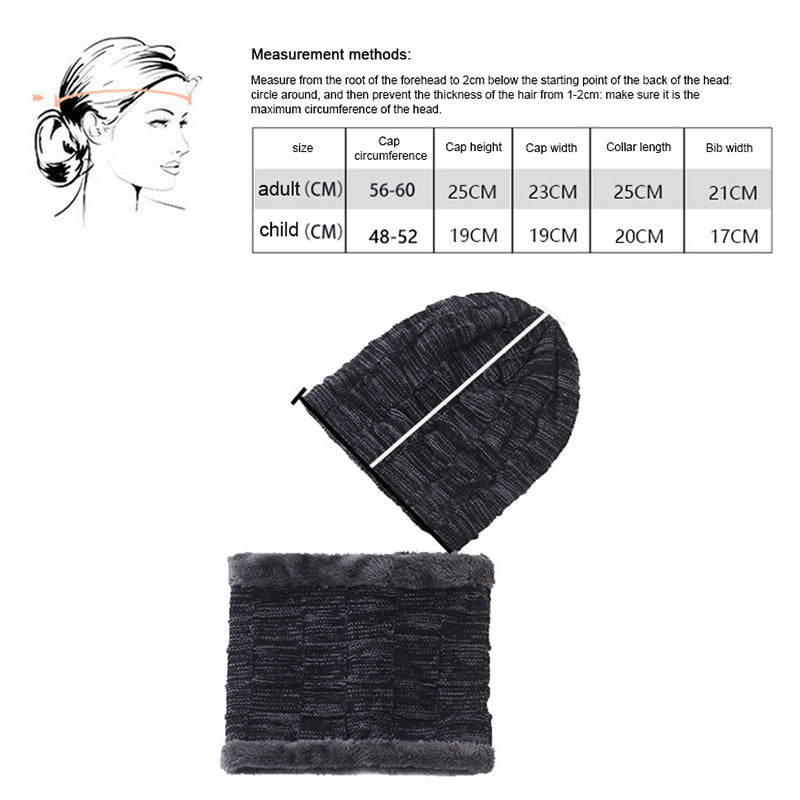 2pcs Winter Warm Woolly Knit Ribbed Cap & Scarf for Hiking