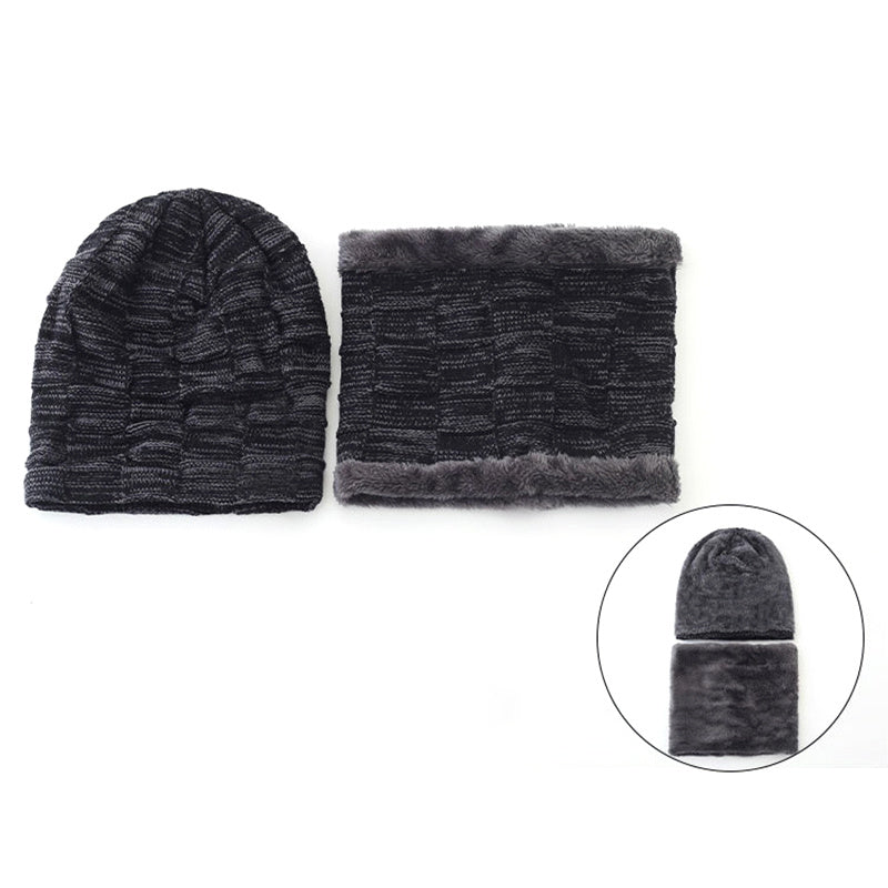 2pcs Winter Warm Woolly Knit Ribbed Cap & Scarf for Hiking