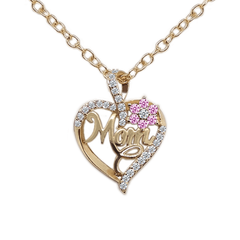Heart & Flower Necklace Inlaid MOM Letter Pattern Neck Chain