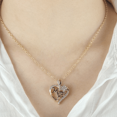Heart & Flower Necklace Inlaid MOM Letter Pattern Neck Chain