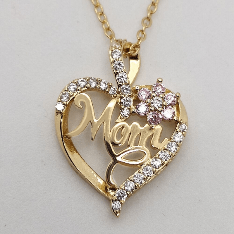 Heart & Flower Necklace Inlaid MOM Letter Pattern Neck Chain