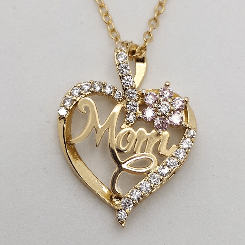 Heart & Flower Necklace Inlaid MOM Letter Pattern Neck Chain