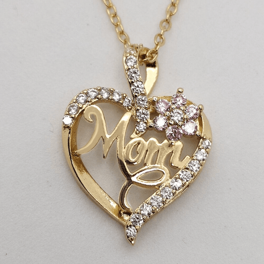 Heart & Flower Necklace Inlaid MOM Letter Pattern Neck Chain