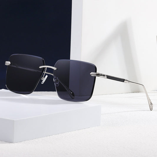 Vintage Rimless Rectangle Sunglasses Lightweight Metal Frame