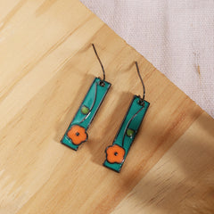Boho Vintage Geometric Triangle Floral Drop Dangle Earrings 925 Silver Plated