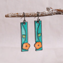 Boho Vintage Geometric Triangle Floral Drop Dangle Earrings 925 Silver Plated