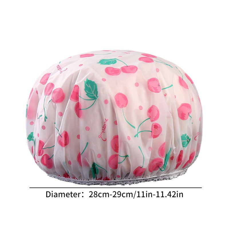 Flower Pattern Shower Cap Waterproof Bath Hat Thickened Cap Women