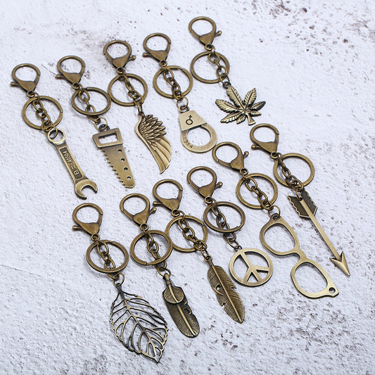 Alloy Leaf Glasses Feather Key Chain Creative Small Gift Bag Pendant