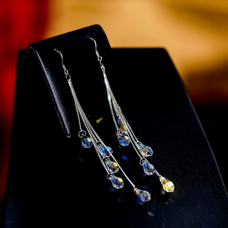 Teardrop Zircon Dangle Earrings 925 Silver Plated Gift For Women