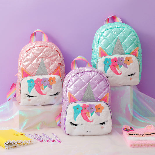 Quilted Unicorn Cartoon Plush Backpack for Girls