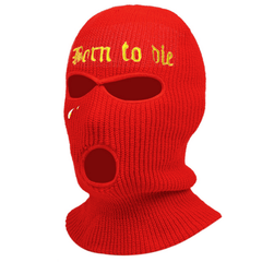 Embroidered Knit Ski Mask Winter Balaclava Hat 3 Hole Knitted Full Face Cover