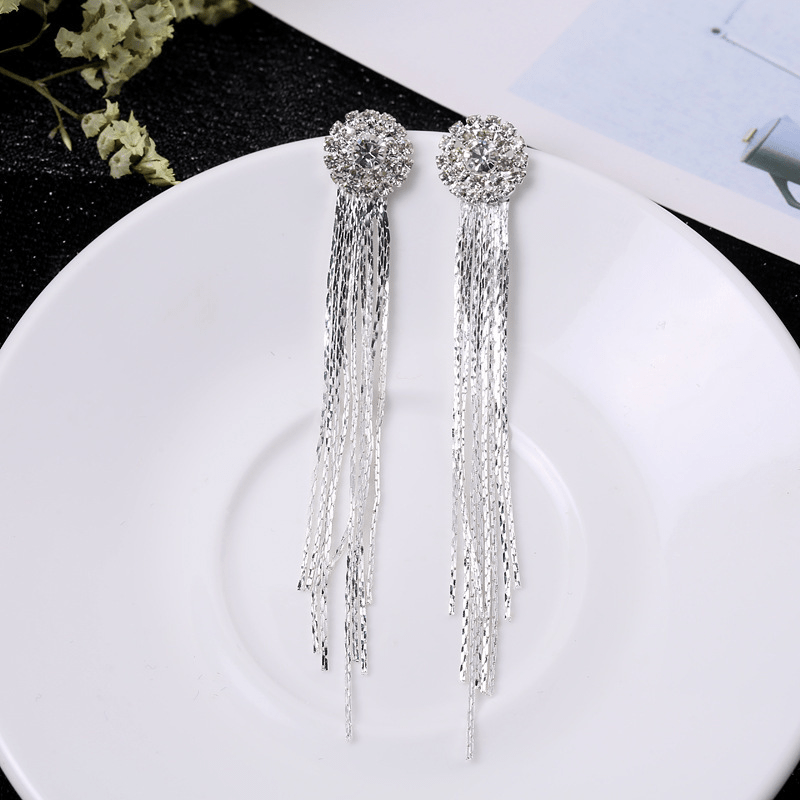 Exaggerated Rhinestones Tassel Earrings For Women