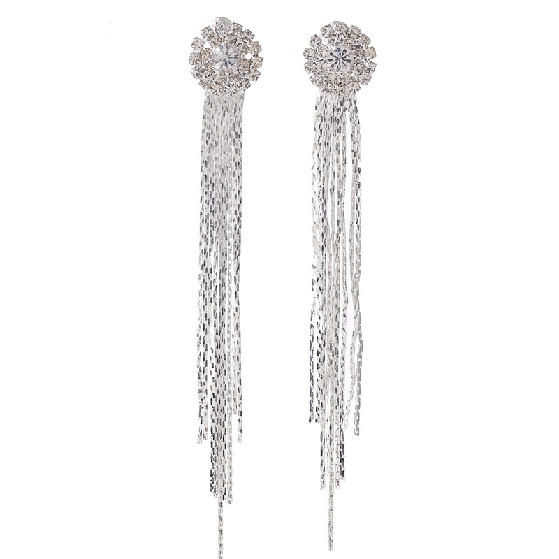 Exaggerated Rhinestones Tassel Earrings For Women