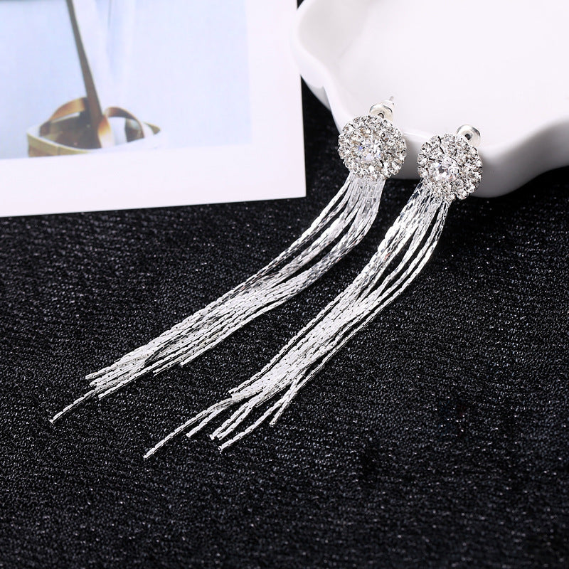 Exaggerated Rhinestones Tassel Earrings For Women