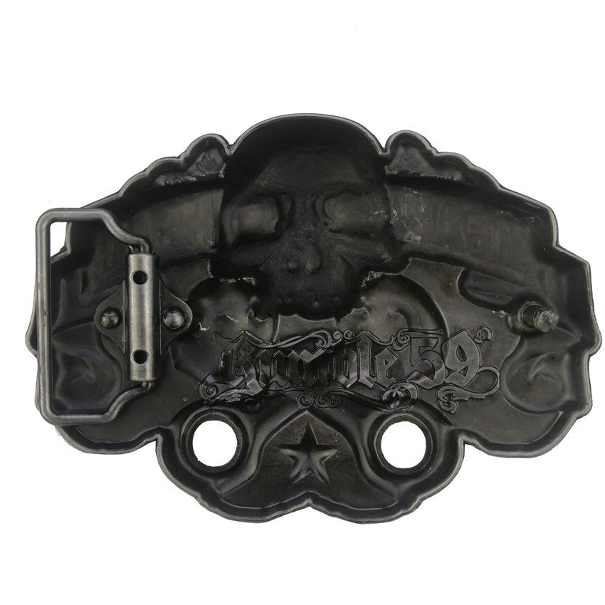 Men's Silver Skull Metal Belt Buckle with Leather Belt