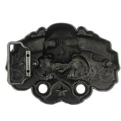 Men's Silver Skull Metal Belt Buckle with Leather Belt