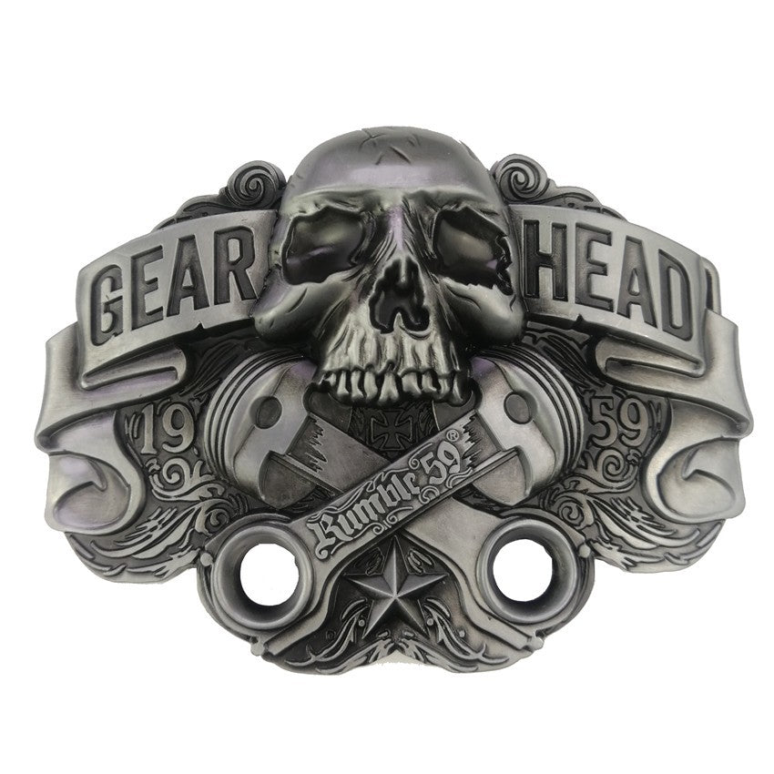 Men's Silver Skull Metal Belt Buckle with Leather Belt