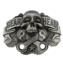 Men's Silver Skull Metal Belt Buckle with Leather Belt