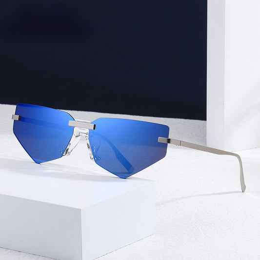 Polygon Cat Eye Rimless Sunglasses UV Protection Eyeglasses